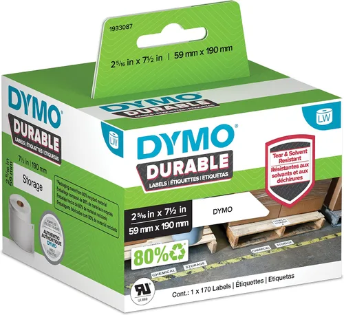 DYMO LW Etiquetas industriales duraderas para impresoras de etiquetas, poliéster blanco, 2-5/16 x 7-1/2 pulgadas, rollo de 170 (1933087)