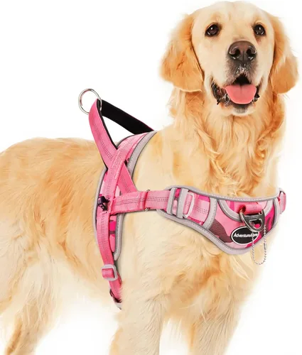 Vista 18 de ADVENTUREMORE Arnés para perro mediano - sin tirones, chaleco reflectante ajustable con asa de clip frontal para entrenamiento y caminata - Negro