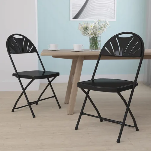 EMMA + OLIVER Silla trasera plegable de plástico negro, paquete de 2