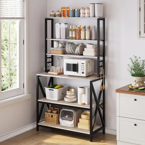 Vista 8 de Yaheetech Estante de Cocina para Panaderos de 6 Niveles, Mesa de Bar de Café de 31.5 Pulgadas, Gabinete de Soporte para Horno Microondas