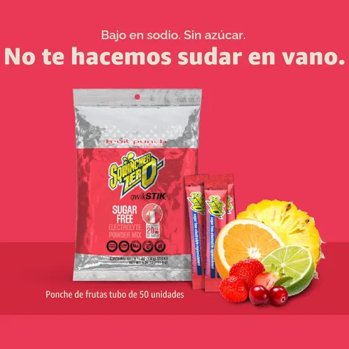 Vista 7 de Bebida en polvo Qwik Stik de Sqwincher, con electrolitos y sin azúcar (contiene 50 unidades), FRUIT PUNCH, 50