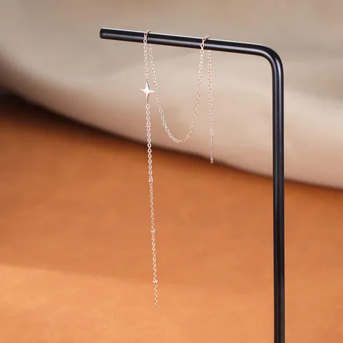 Vista 4 de SLUYNZ 925 Sterling Silver Star Long Dangle Earrings Chain for Women Teens Line Dangle Earrings Tassel Threader Chain