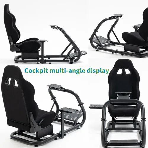 Vista 2 de Hottoby Racing Simulator Cockpit With Black Seat Fit for Logitech I Thrustmaster I FANATEC G29,G920,G923 T300 Shifter Platform Upgrade,Double Arm