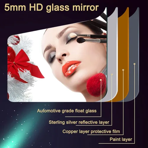 Vista 3 de Espejo de pared irregular sin marco con luz LED, espejo de baño retroiluminado con LED regulable tricolor, espejo de maquillaje asimétrico con gotas