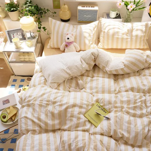 Vista 44 de EAVD Juego de funda de edredón vintage de algodón lavado suave con patrón de cuadros cuadriculados, funda de edredón geométrica de granja con 2