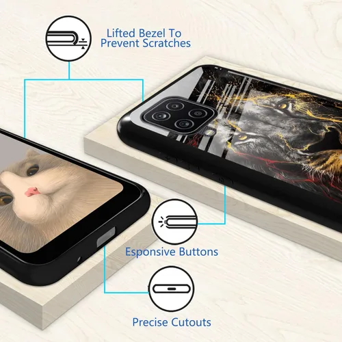 Vista 5 de Funda para Samsung Galaxy A12 5G con protector de pantalla, parte trasera de vidrio templado + TPU de silicona suave que absorbe los golpes
