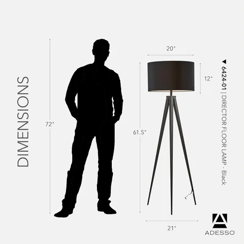 Vista 3 de Director Lámpara de pie, 48.5 pulgadas de alto x 18 pulgadas de ancho, negro
