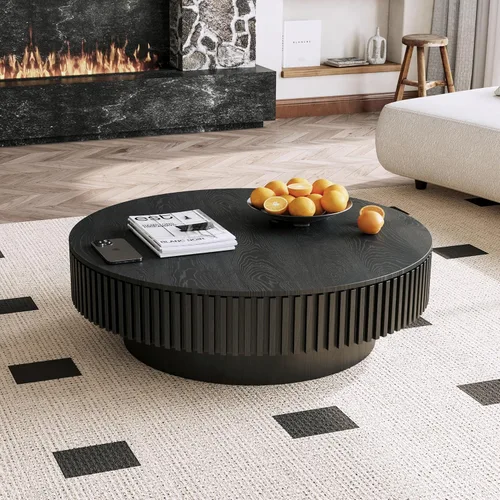 Vista 20 de Mesa de centro redonda acanalada de 31.49 pulgadas para sala de estar, mesa de café moderna de mediados de siglo con pedestal resistente, mesa