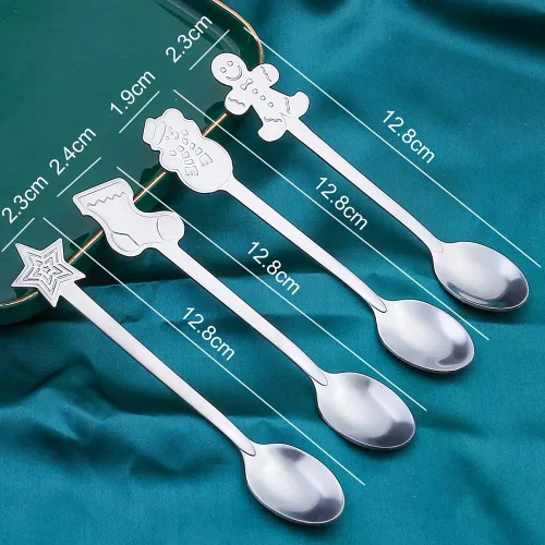 Vista 7 de Juego de cucharas de Navidad, cuchara de café creativa de acero inoxidable, cucharas de té de Navidad para revolver, mezclar, batidos, mermelada