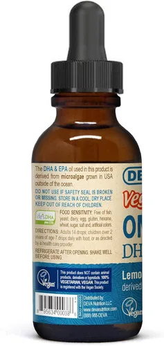 Vista 4 de Deva Nutrition Suplemento herbario DHA EPA líquido vegano, sabor a limón, 2 onzas, 40005