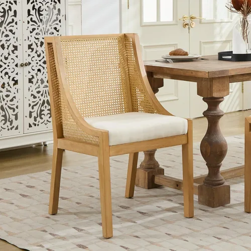 Vista 16 de French Style Solid Wood Frame Dining Chairs, Hand-Pulled Buckle Decor PU Leather with Nailhead Trim, High Back Dining Room Chairs Set of 2 for