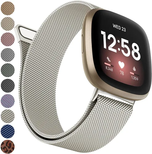 Vista 12 de Bandas de metal compatibles con Fitbit Versa 3/Versa 4/Fitbit Sense/Sense 2 para mujeres y hombres, correa de malla de acero inoxidable transpirable