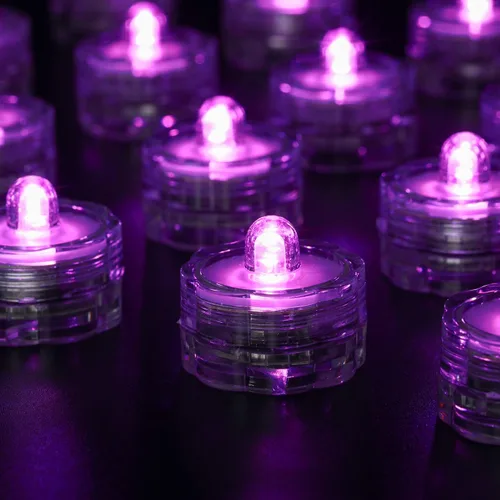 Vista 2 de Luces LED sumergibles, impermeables, para bodas, velas de té LED subacuáticas, para centros de mesa, fiesta, Navidad, juego de 24, color morado