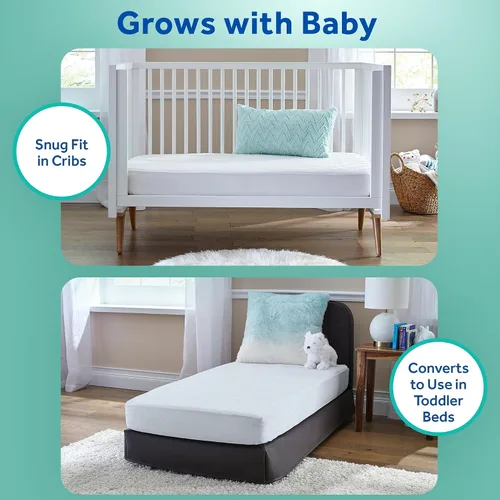 Vista 23 de Sealy Posture Perfect - Colchón impermeable de 2 etapas para cuna y colchón para cama de bebé, espuma viscoelástica híbrida y 150 bobinas de alta