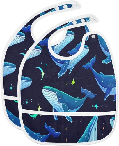 Vista 14 de MCHIVER Baberos de bebé para bebé niño y niña, delantal de alimentación impermeable, babero de algodón para comer alimentos, 2 paquetes