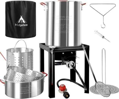 Kit de freidora de pavo de 30QT y freidora de pescado de 10QT de Hidpriva, cubierta impermeable y escumador de 30,5 cm, estufa de quemador de
