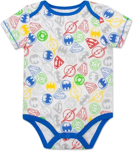 Vista 4 de WARNER BROS DC Comics Justice League Green Lantern The Flash Superman Batman Baby 5 Pack Bodysuits Newborn to Infant