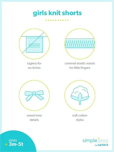 Vista 2 de Simple Joys by Carters Pantalones cortos de punto para niñas pequeñas y bebés paquete de 3