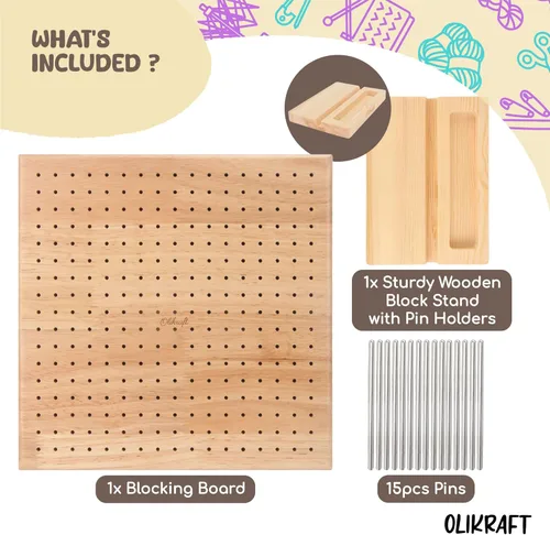Vista 3 de Olikraft Tabla de bloqueo de ganchillo de 9.5 pulgadas con clavijas, 15 pines, tablas de bloqueo cuadradas de abuela para proyectos de ganchillo