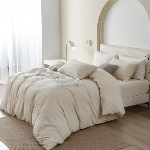 Vista 3 de JIYUAN - Juego de 3 piezas de 1 funda de edredón de algodón 100% lavado de 90x90 pulgadas (relleno no incluido) y 2 fundas de almohada, cómodo