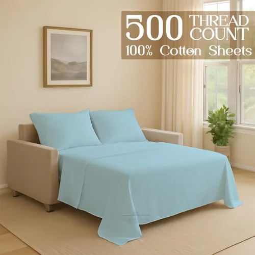 Vista 2 de Sleeper Sofa Juego de sábanas de 4 piezas de alta calidad, 100% algodón de 500 hilos, tejido de satén liso y súper suave, sábanas de cama extra