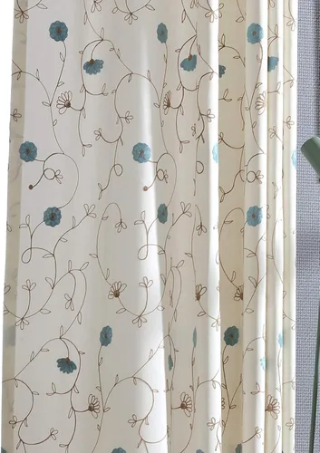 Vista 16 de Vogol - Cortinas de 2 paneles con ramas bordadas de lino sintético con ojales, cortinas para dormitorio y sala de estar, cortinas de ventana