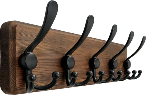 Vista 17 de Dseap Perchero de Pared Montado - 5 Ganchos Triangulares, Resistente, Perchero de Pared de Madera para Abriggos, Sombreros, Chaquetas, Ropa, Negro