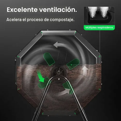 Vista 4 de VIVOSUN Cubo de compostaje giratorio para exteriores, con puerta negra de 43 galones, doble lote giratorio