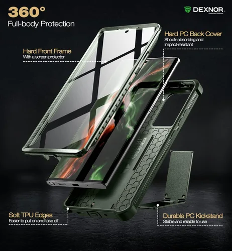 Vista 6 de Dexnor Funda para Samsung Galaxy Note 20 Ultra 5G, [Protector de pantalla y soporte integrados] Protección de grado militar resistente a prueba