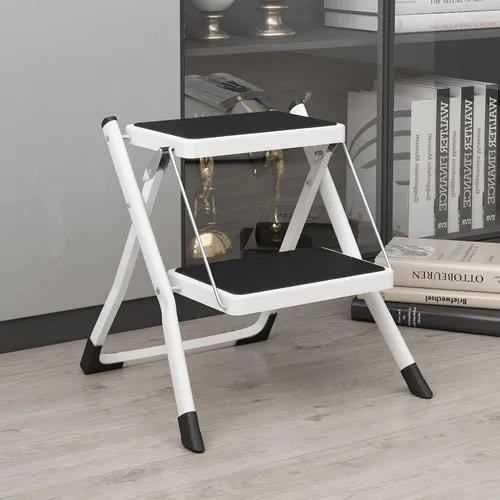 Taburete plegable de 2 escalones con base antideslizante y pedal ancho, ligero y resistente taburete portátil de 330 libras para cocina, despensa,