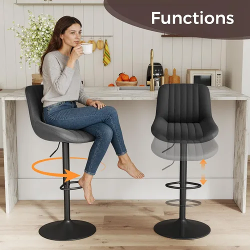 Vista 6 de Nalupatio Bar Stools Set of 1, Adjustable Modern Swivel Bar Stools with Backs, Counter Height Performance Fabric Island Chairs for Home Kitchen