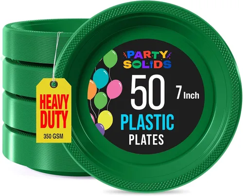 Vista 46 de Exquisite Party Solids - Platos de plástico negro para fiestas, platos desechables negros de 7 pulgadas para suministros de fiesta, 100 piezas