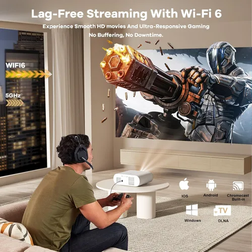 Vista 8 de Proyector 4K con Google TV: brillo 3000/tapa de lente automática y Keystone 4D/enfoque automático y control de voz AI, proyector portátil Sovboi