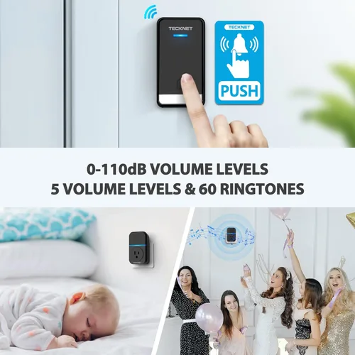 Vista 5 de TECKNET Timbre inalámbrico, timbre de puerta enchufable, timbres de puerta impermeables IP66, timbre de puerta inalámbrico sin cable de 1300 pies