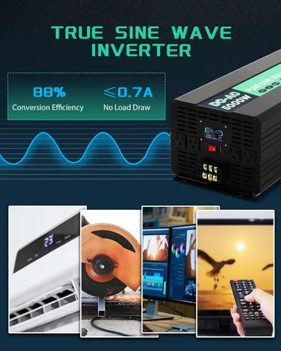 Vista 3 de Inversor de corriente de onda sinusoidal pura de 5000 W 48 V de 48 V CC a 110 V CA con control remoto inalámbrico, pantalla LCD, 4 salidas de CA, 1