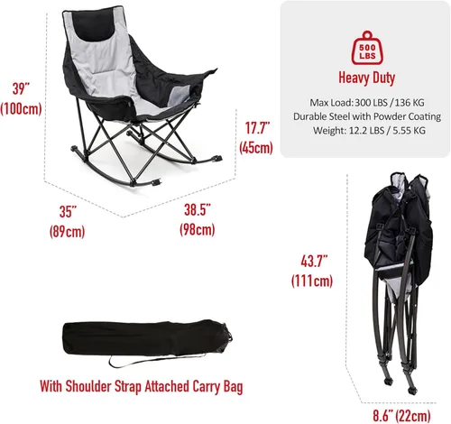 Vista 3 de SUNNYFEEL Mecedora de gran tamaño para campamento, sillas plegables de campamento con sillón reclinable acolchado de lujo y bolsillo, bolsa