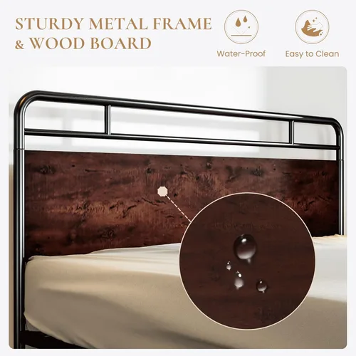 Vista 4 de SHA CERLIN Base de cama tamaño King con cabecera y pie de cama de madera, estructura de metal con esquinas redondeadas, listones de servicio pesado