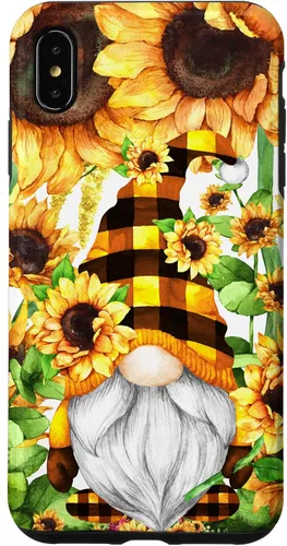Vista 11 de iPhone 16 Gnomo de girasol con sombrero de cuadros de búfalo para niñas de moda lindo caso