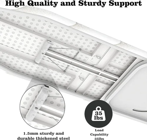 Vista 4 de MYOYAY Tabla de planchar montada en la pared de 12 x 37 pulgadas, ahorro de espacio, tabla de planchar plegable de 180° con cubierta resistente al