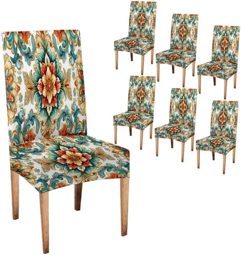 Vista 24 de TOMWISH Fundas para Sillas De Comedor 4, Fundas para sillas de comedor, pintura de arte abstracto, funda extraíble elástica de elastano para silla