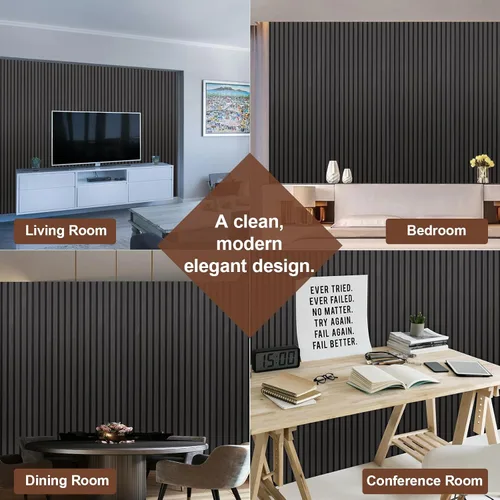 Vista 6 de Yuzzy Paneles de madera para pared y techo, paneles acústicos de listones de madera de 108 x 11 pulgadas, 2 unidades, paneles de pared modernos que