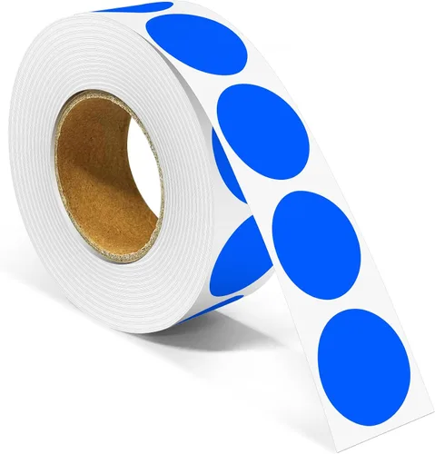 Etiquetas redondas de codificación de colores de 1 pulgada, 1000 unidades por rollo de etiquetas adhesivas de puntos codificados de color azul