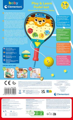 Vista 4 de Clementoni Baby Padel - Interactive toy for children 12 months Educational rocket with sounds, lighting and motion detection Learning numbers