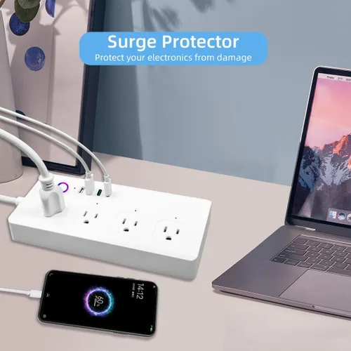 Vista 5 de XENON Zigbee - Regleta de alimentación inteligente, protector de sobretensiones con 4 salidas de CA controladas individualmente y 4 puertos USB