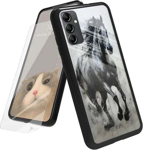 Vista 82 de Funda para Samsung Galaxy A12 5G con protector de pantalla, parte trasera de vidrio templado + TPU de silicona suave que absorbe los golpes