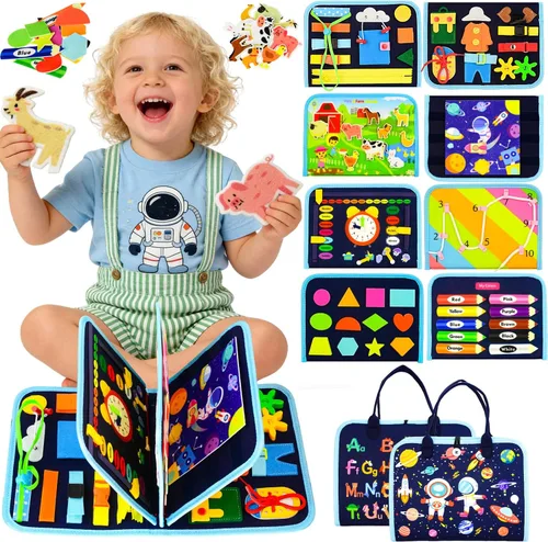 Tablero Montessori para niños pequeños de 1 a 3 años, regalos de cumpleaños para niños, tablero educativo Montessori para libros ocupados