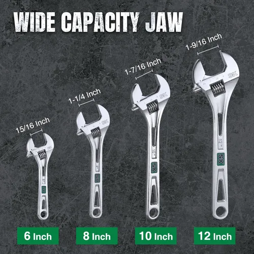 Vista 6 de SK Llave ajustable de 6 pulgadas, capacidad de mandíbula de 15/16", acero Cr-V, SAE y básculas métricas