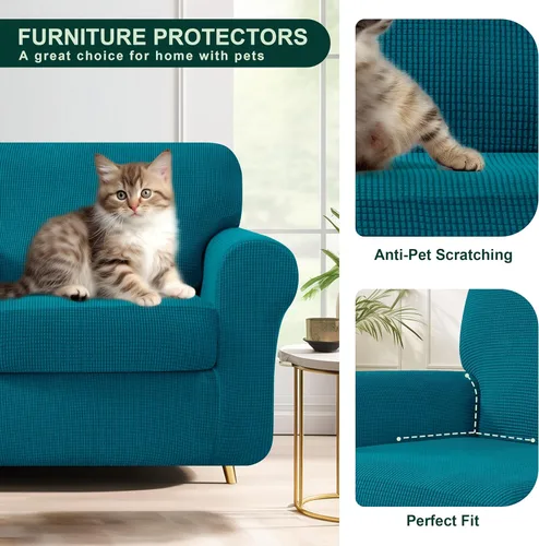 Vista 286 de CHUN YI Fundas para sofá de 7 piezas, lavables, fundas elásticas para sofá de 3 cojines con respaldo y fundas de cojín separados, protector