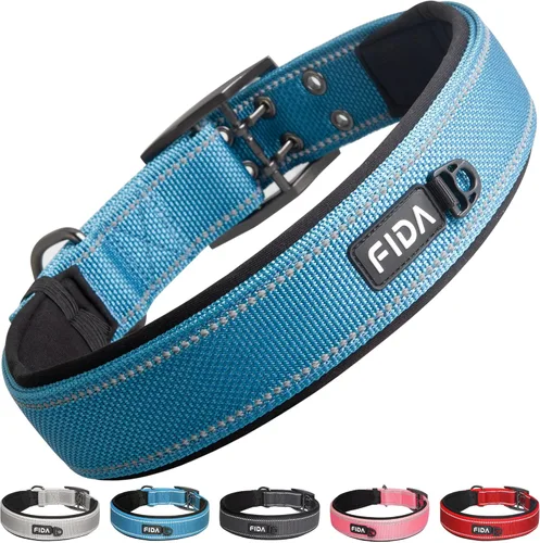 Vista 18 de Fida Collar para perro de alta resistencia, acolchado de neopreno suave ultra cómodo, collar de nailon reflectante ajustable para mascotas