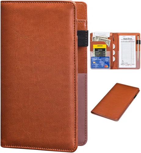 Vista 13 de Libros de servidor para camareras – Libro de camarero de cuero, cartera de servidor con bolsillo con cremallera, lindo organizador de libros